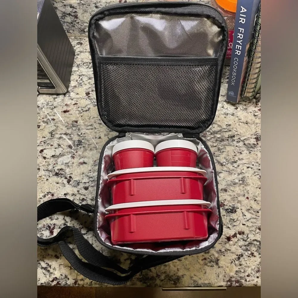 Taytay Black Smart Insulated Lunch Bag w/Four Red & White Food Containers